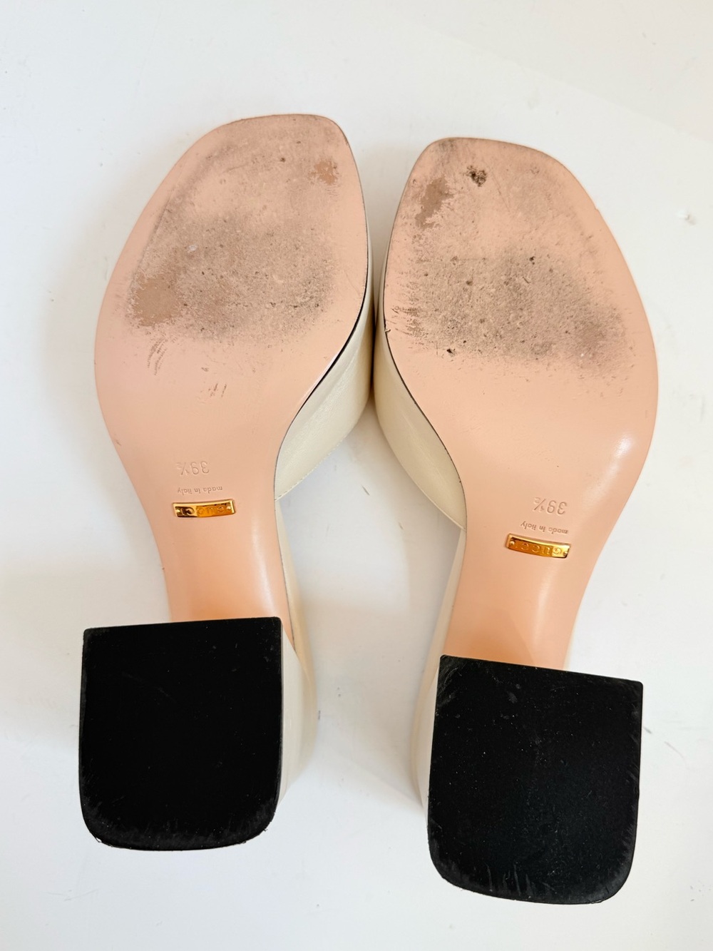 Gucci baby Horsebit Mules 39.5 Mystic White Nappa Leather block heels US 9.5 - Picture 8 of 11